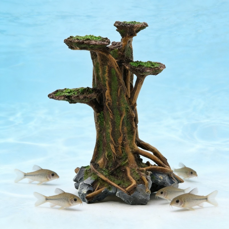 Planted Aquarium With Driftwood - Árbol de musgo artificial de resina